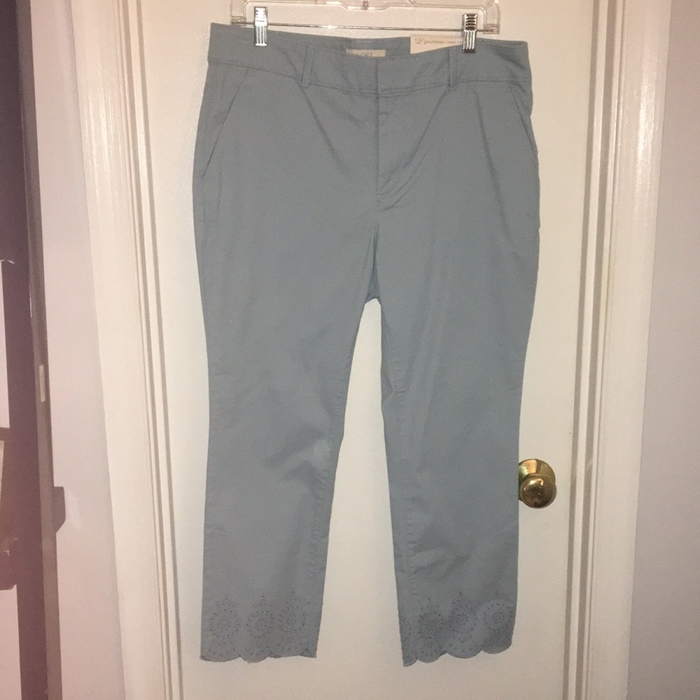 LOFT Light Blue Eyelet Hem Crop Pants
